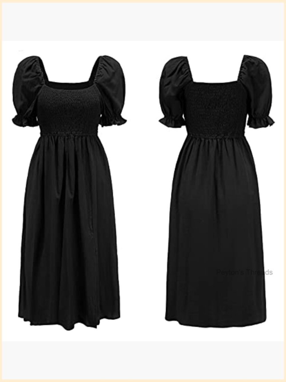 Women's Cotton Puff Sleeve Off-Shoulder Boho Midi Dress with Side Slit - Picture 5 of 7